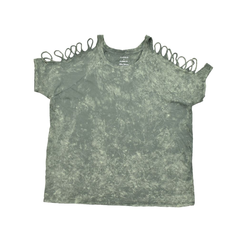Torrid Size 2X Green Mineral Wash Slasher Raglan Cold Shoulder Short Sleeve NEW